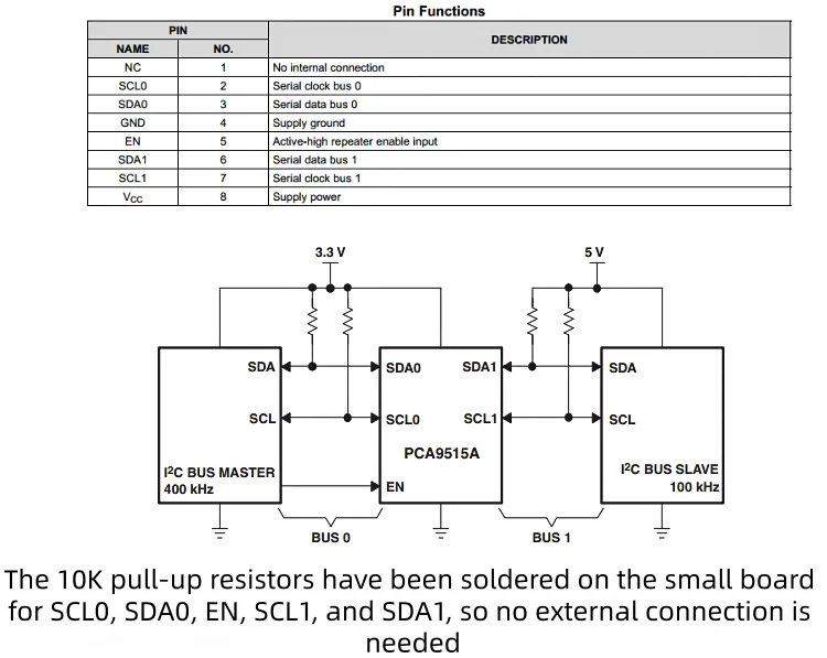 PCA9515A Zweikanaliges bidirektionales I2C-Bus/SMBus-Repeater-Modul I2C-Puffer – Detail 4