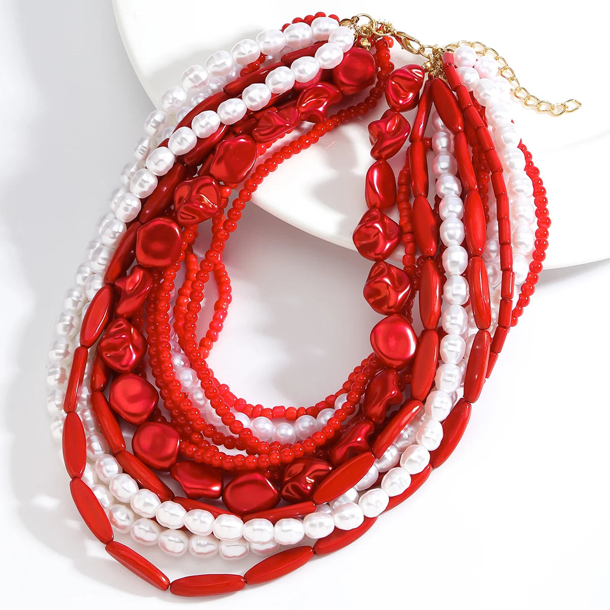 2024 New ZAA Summer Coral Red Imitation Pearl Beaded Necklace，Multi-layered Long Necklace，Fashionable Women\'s Jewelry Accessorie