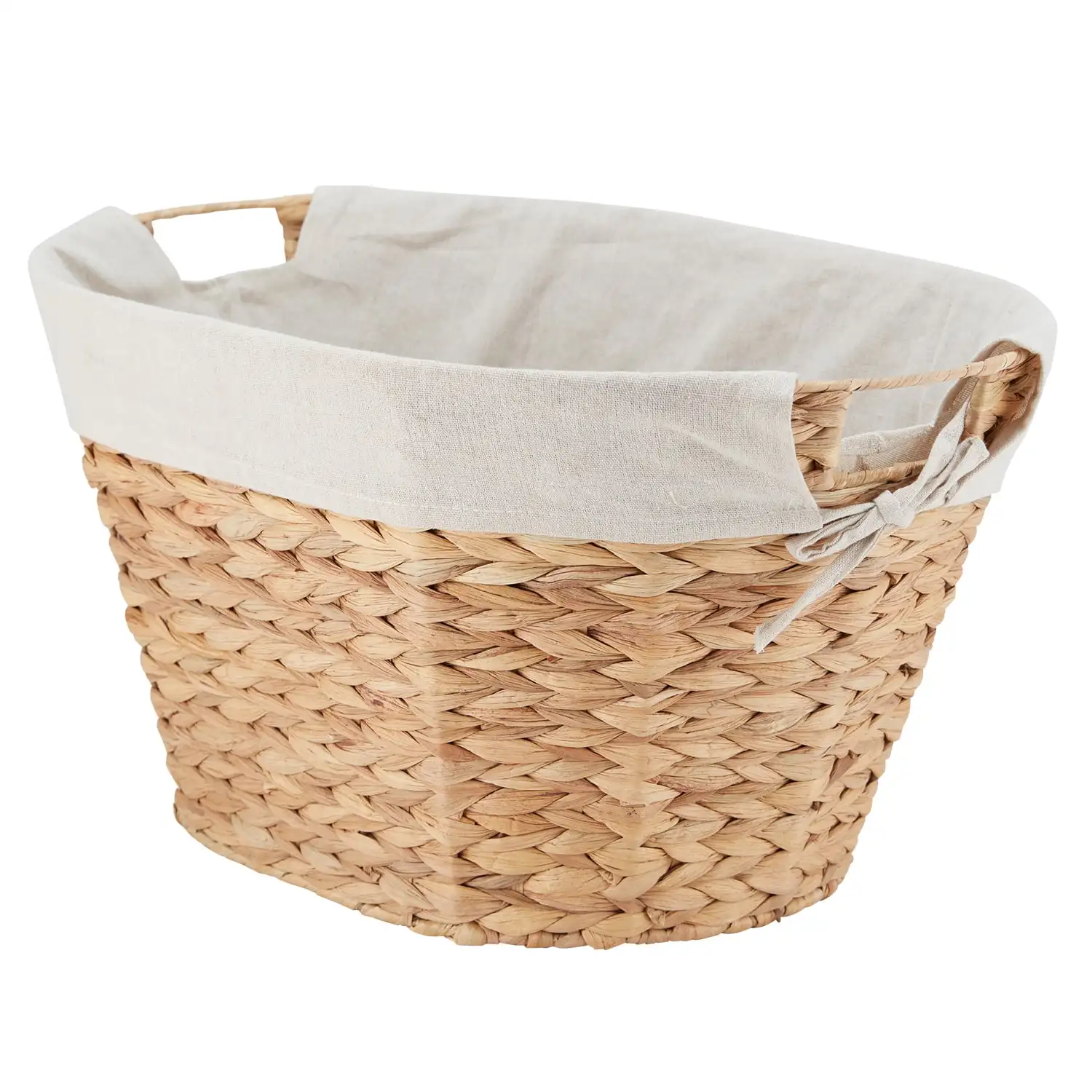 Water Hyacinth Laundry Basket Natural Hand Woven Handles Durable Design Convenient Handles Machine Washable Liner