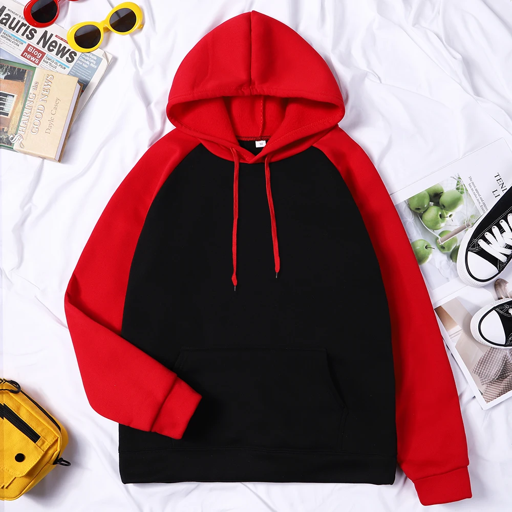 Raglan sleeve Hoodie Men Women Loose Oversized S-XXL Clothing Autumn Hip Hop Warm Fleece Hoodies Color Collision Sweatshirts