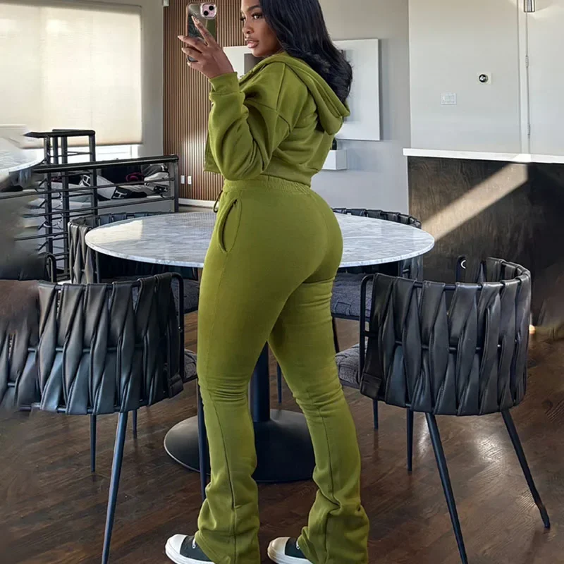 Doyerl الصلبة عارضة قطعتين مجموعة امرأة رياضية رياضي الجري طويلة الأكمام البريدي مقنعين سترة أعلى و Sweatpants مطابقة مجموعات #6