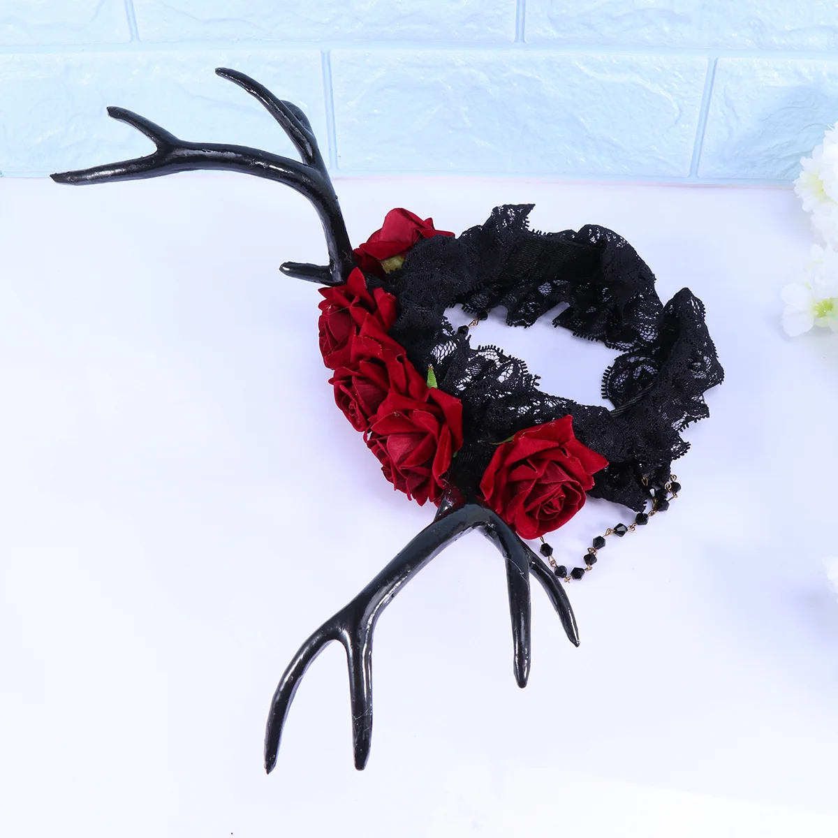 

Deer Horn Hair Hoop Antlers Floral Gothic Roses Headband Lightweight Party Festival Xmas Birthday Hair Accessories Girl Kid