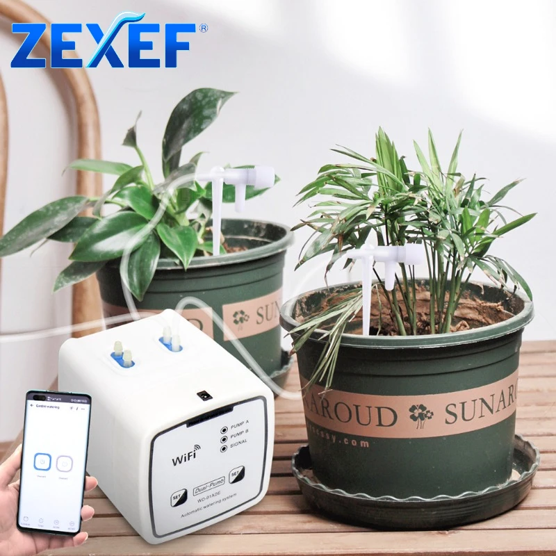 

ZEXEF WIFI интеллектуальное устройство для полива двойной насос с таймером автоматическая система капельного орошения удаленное приложение для садовой террасы