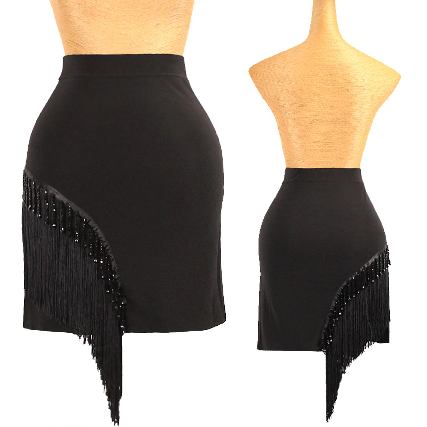 2025 Nuova gonna sexy di fascia alta da ballo latino con nappe per le donne gonna corta dimagrante nera chacha samba outfit da pratica professionale