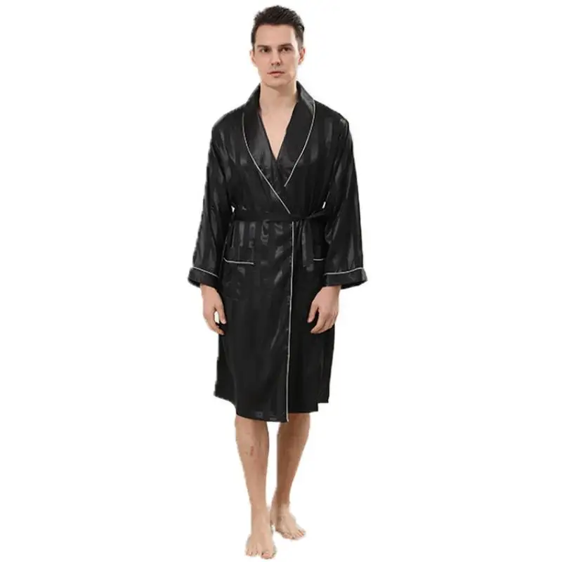 Luxury Men's Pajamas Set 2PCS Robe+Shorts Suit Summer New Silky Home Clothes Stripe Male Plus Size Sleepwear Loose Loungewear