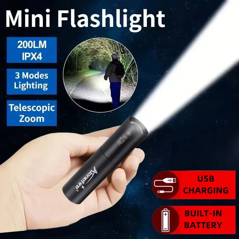 

Tactical Mini Rechargeable led Flashlight Waterproof Telescopic Powerful Torch Lamp Outdoor Zoom Portable Torch SV2