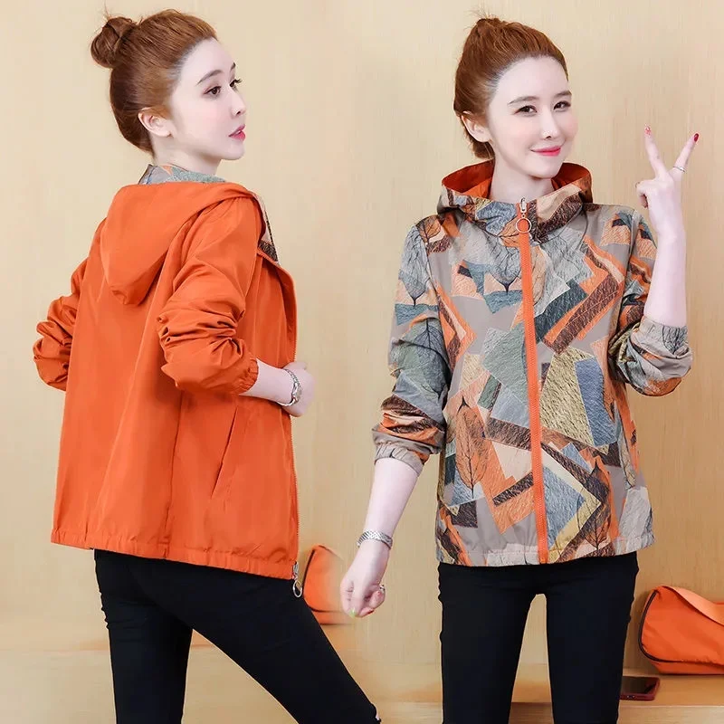 Baseball Uniform Jacket Ladies Fashion Hooded Women Two-Sided Wear Coats 2025 Spring Autumn New Outerwear Overcoat Female Tops