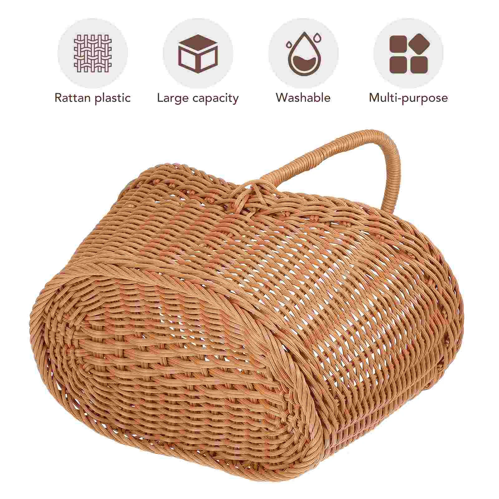 Large Wicker Basket with Handle Rattan Shopping Hanging Baskets for Plants Outdoor Bread Serving Flower Plastic Woven