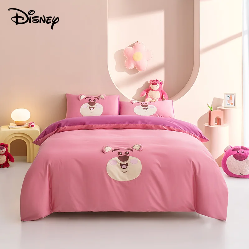 Disney Lotso Pooh Bear Bedding Set 100% Cotton Bedclothes King Queen Double Single Duvet Cover Bedsheet Pillowcase Home Textile