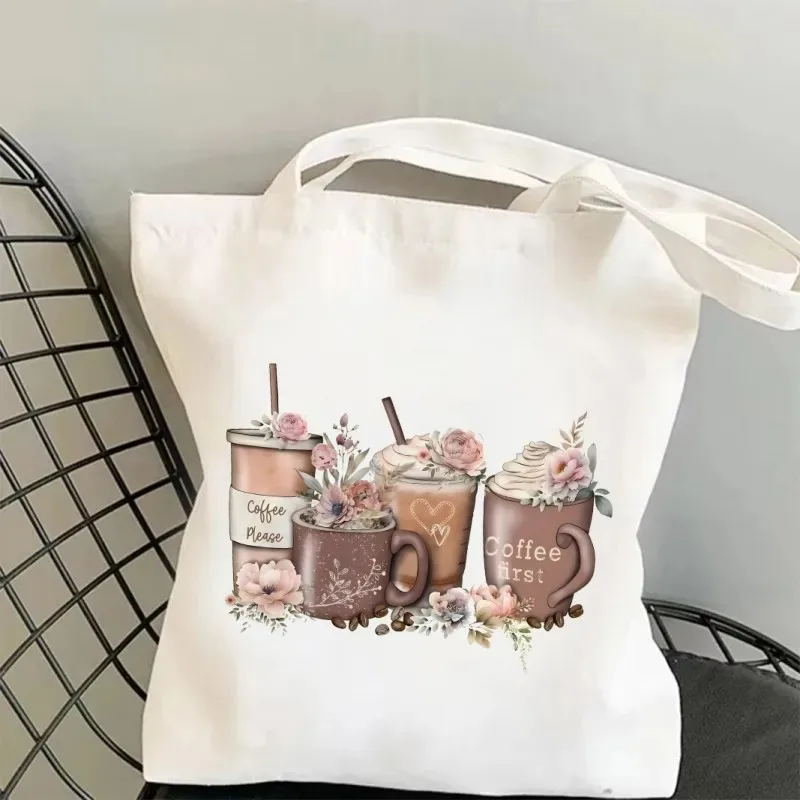 

Весенние полевые цветы, кофейные чашки, холщовая большая сумка с принтом, большие сумки для покупок, косметичка, косметичка, сумка на плечо, сумки для девочек