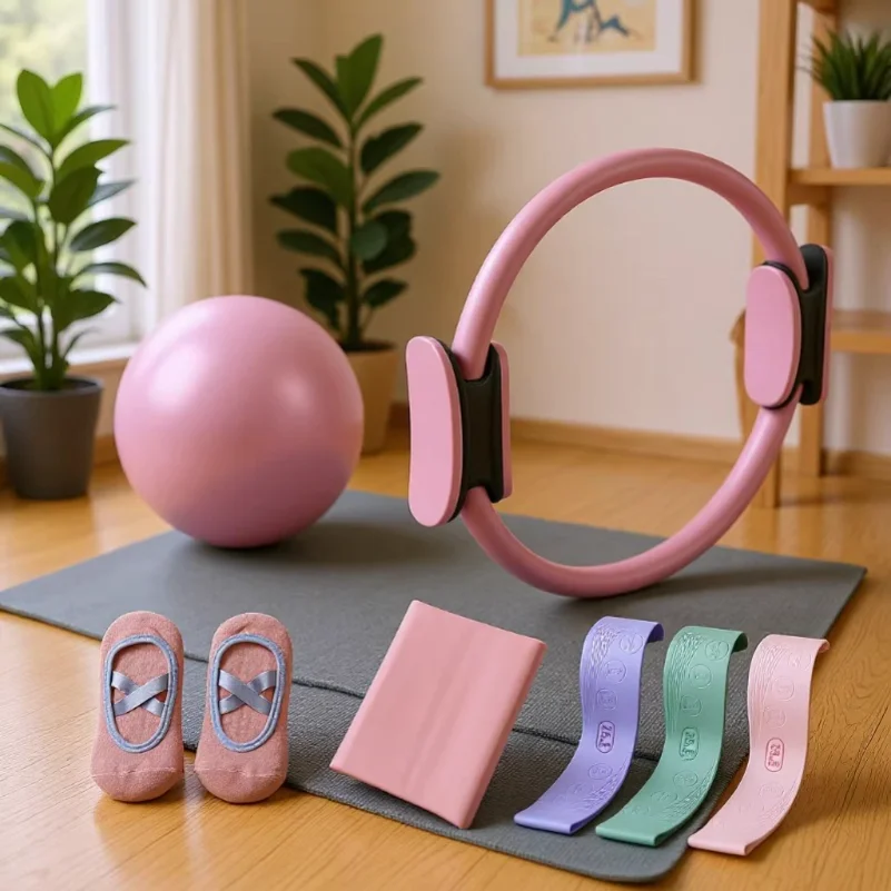 Pilates Yoga Combo - 5-teiliges Pilates-Ring-Set inklusive Stretch-Assist-Bänder, Latex-Widerstandsbänder, 25