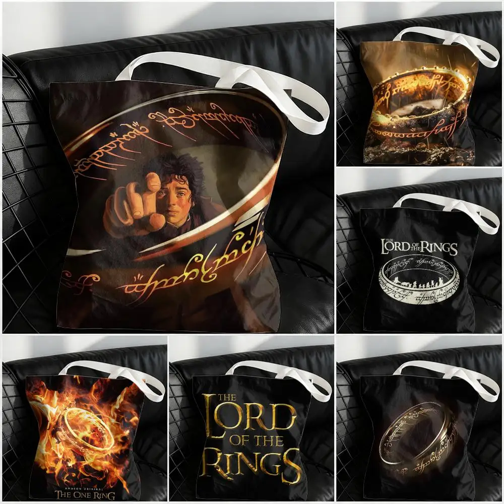 Movie L-Lord of the Rings Storage Bags Large Structured Canvas Tote Bag Reusable Shopping Shoulder Bag Casual Handbag