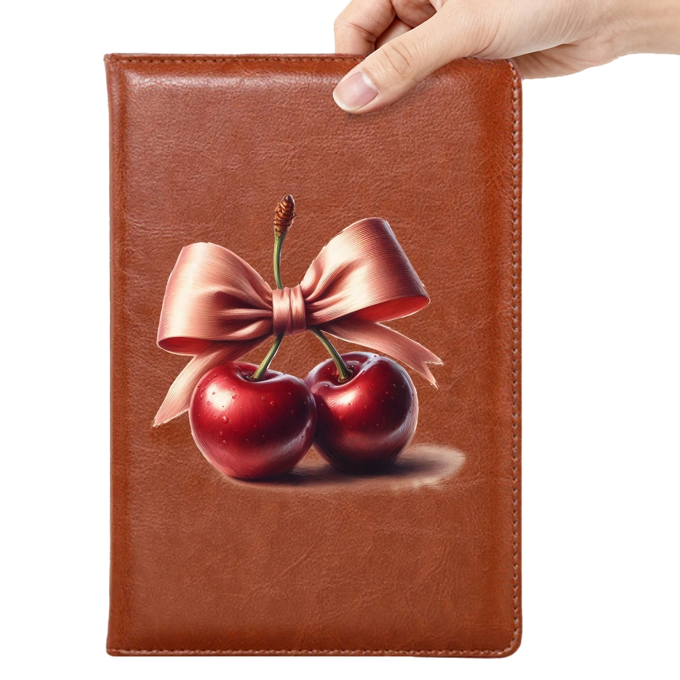 Cherry Ribbon Hardcover Notebook with Personalized Pattern, Soft Cover, Bookmark, for Office Study School Journal Gift