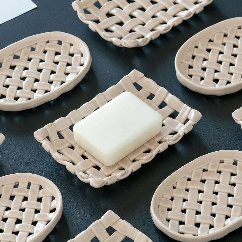 

Ceramic Soap Dish, Woven Design, Bathroom Shower Soap Holder Ceramic Handmade Soap Storage Box