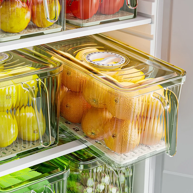 With handle，Fridge Organizer Food Storage Containers Fresh Vegetable Fruit Baskets Refrigerator Storage Box Kitchen Organizer image 5