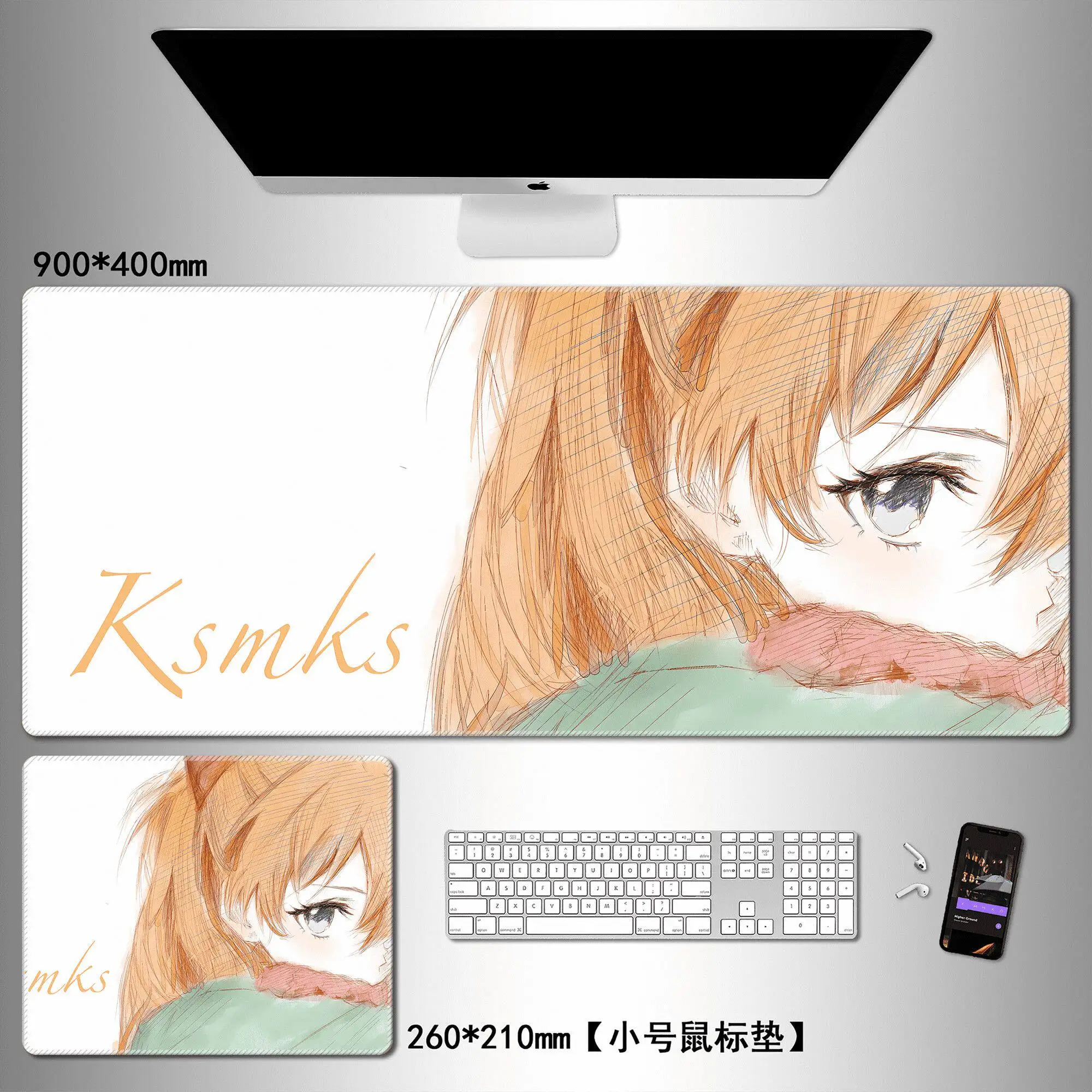 Anime Character Large Mouse Pad Asuka Ayanami Rei E-sports Game Computer Keyboard Dormitory Non-slip Table Mat Peripherals - view 4
