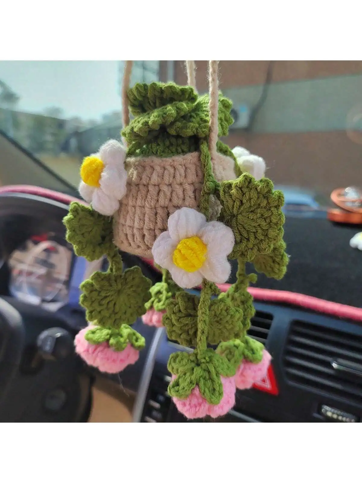 1 Stück Handgefertigte Häkel-Auto-Ornamente - Niedliche Gestrickte Rückspiegel-Dekoration, Kreative Stoff-Innenausstattung – Detail 1