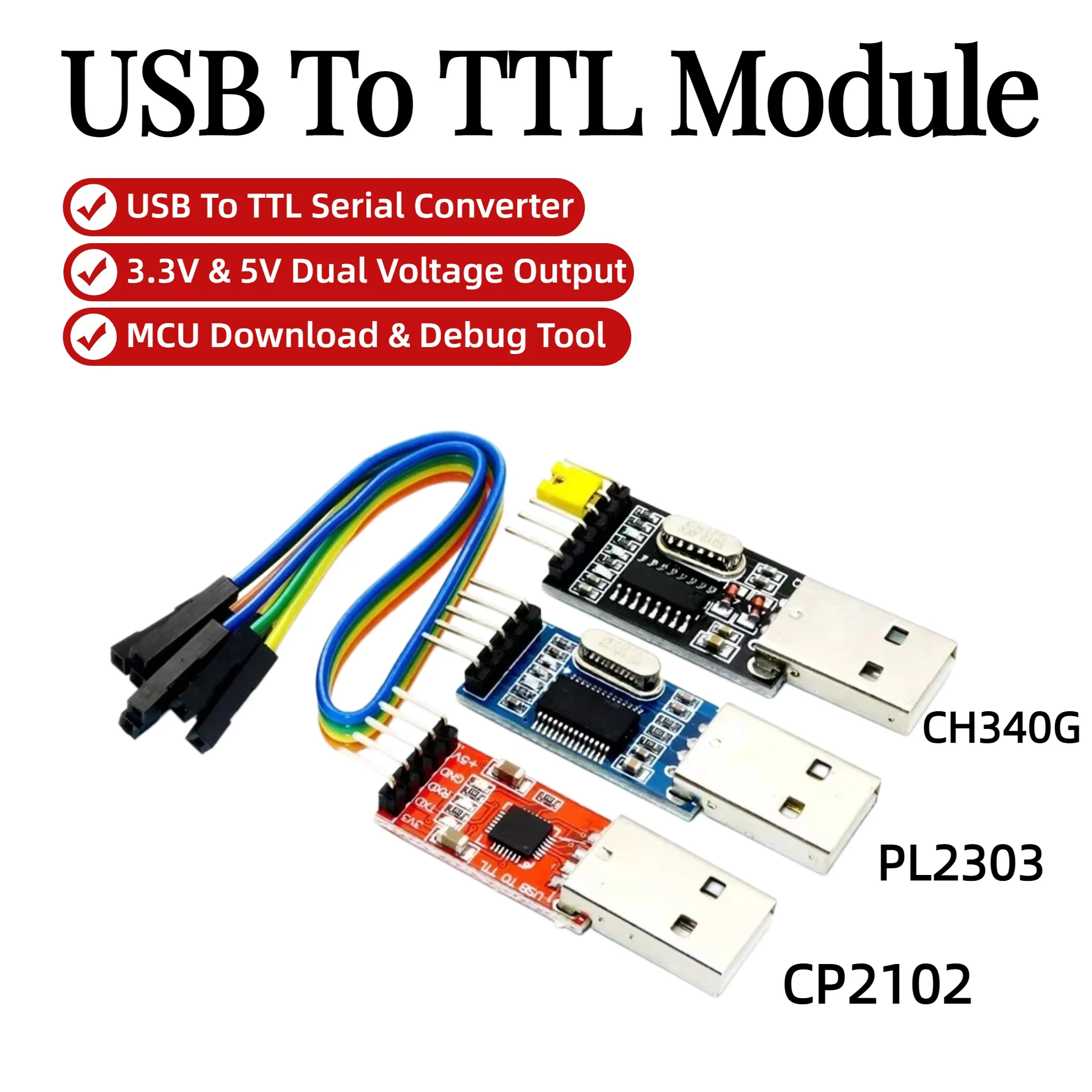 1/4PCS USB To TTL Serial Adapter Module CH340 CP2102 PL2303 UART Converter 3.3V 5V For STM32 Arduino Microcontroller Program Deb