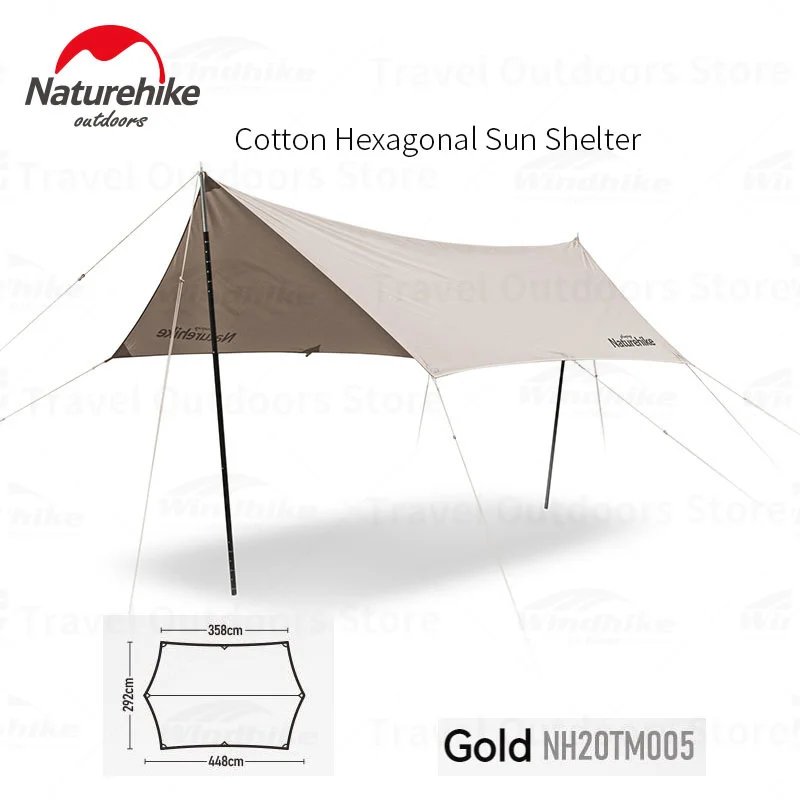 Naturehike Cotton Hexagonal Sun Shelter 3-4 Persons 4.5kg Rain/Leafs-Proof Tent Shulter Large Shadow Shade Hiking Camping Picnic