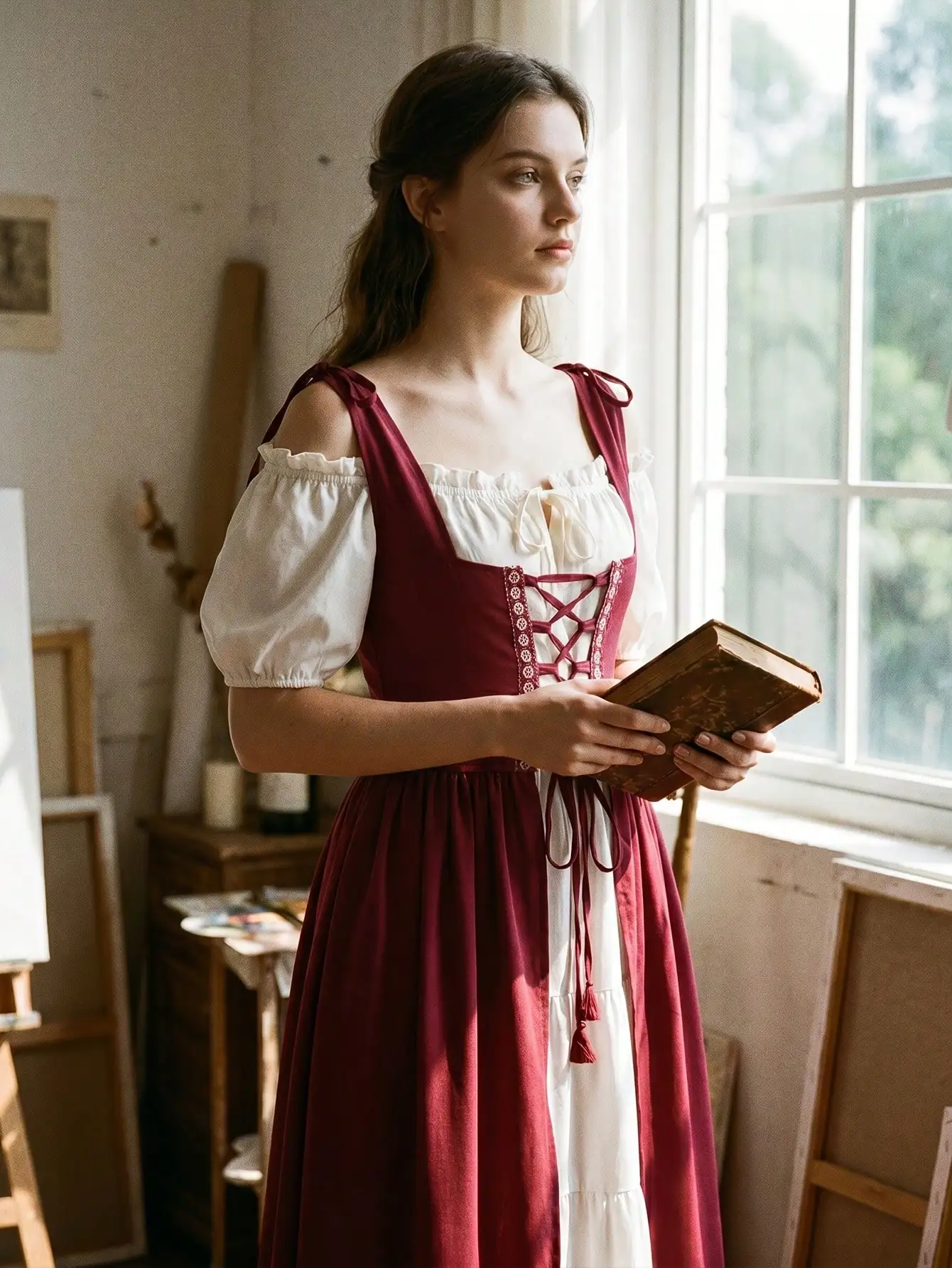 Mittelalterliches Renaissance-Maxikleid, schulterfrei, mit Puffärmeln, Schnürkorsett, Vintage-Stil, für Schlosspartys, Cosplay, langes Kleid – Detail 5
