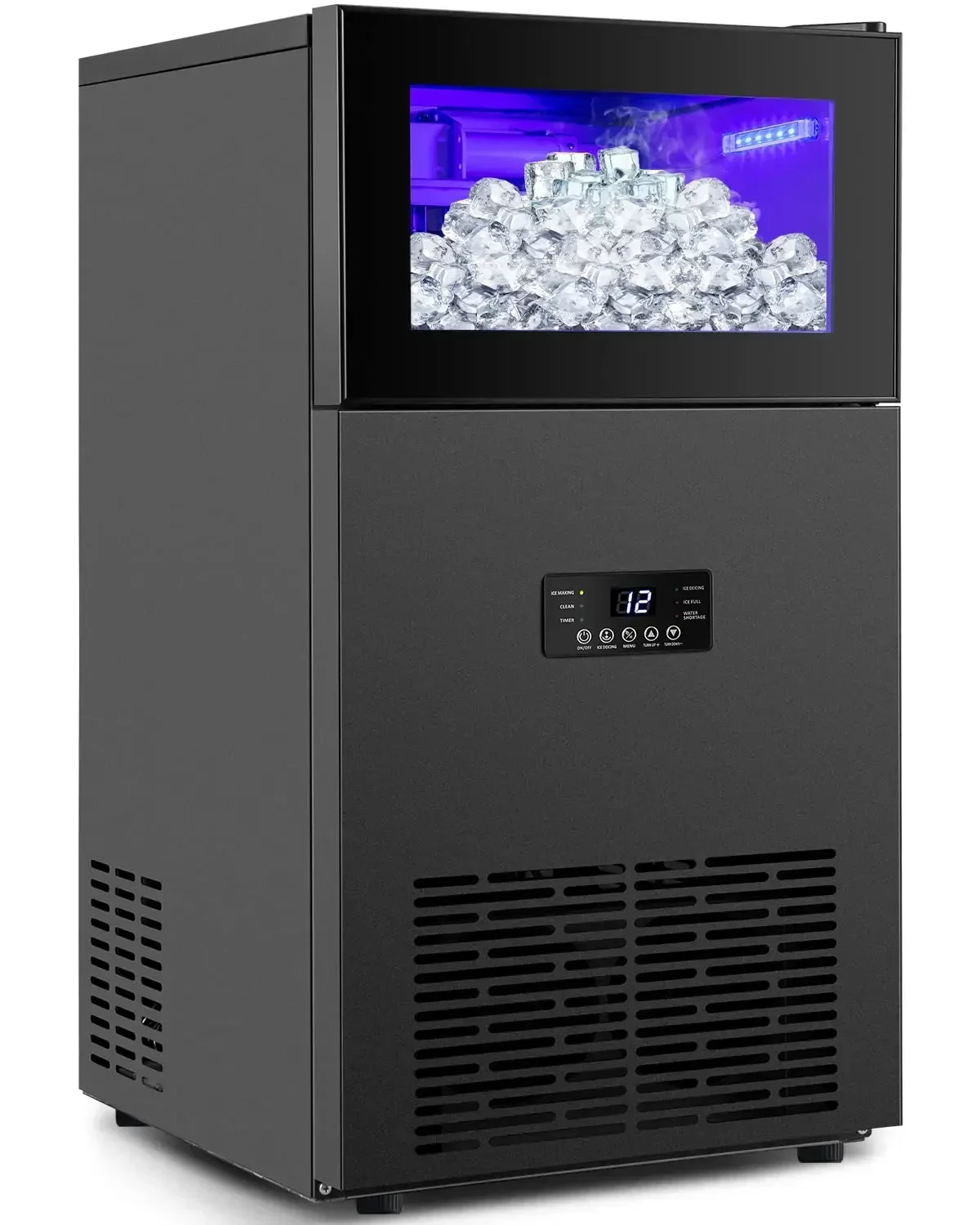 Upgraded Commercial Ice Maker 130LBS/24H with 35LBS Storage Bin, 15