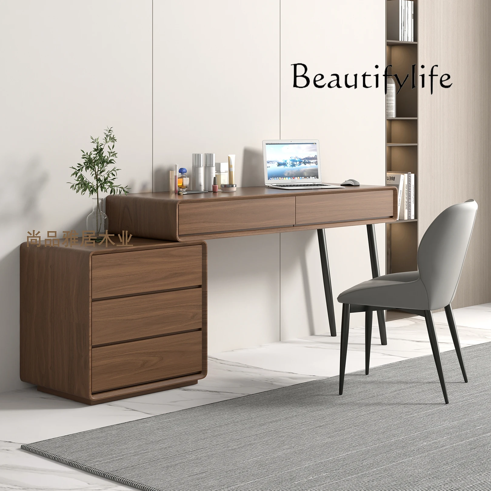 

French style Home desktop rotating desk modern minimalist walnut corner small apartment solid wood computer desk desk dresser