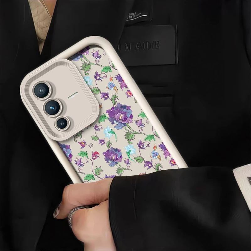Soft Matte Phone Case For Vivo V70 FE V60 Lite V50 V40 Pro V30 SE V30E V29E V27 Luxury Floral Print Shockproof Silicone Cover view 3