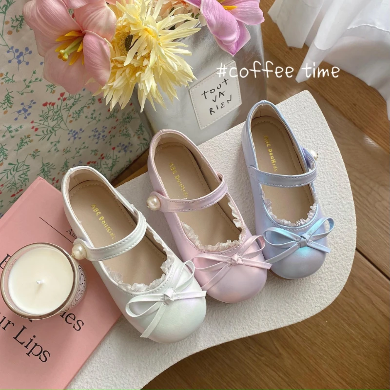 

Туфли Fashion Plus Size Girls' Princess Shoes 2026 Spring New Bow Kids Leather Shoes Simple Versatile Girls' Flat Casual Shoes