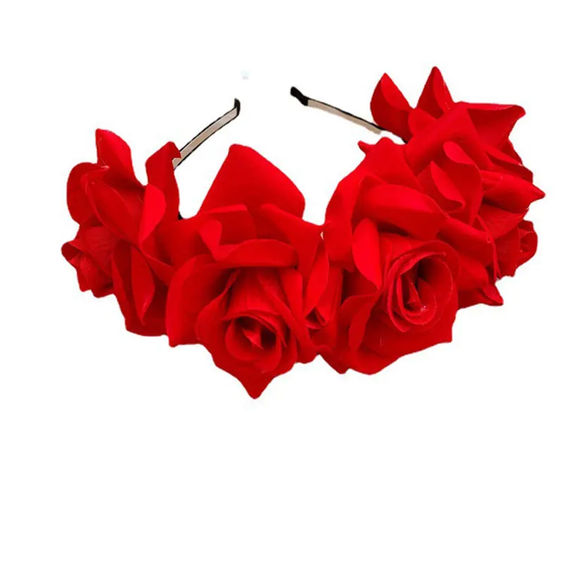 Bright Red Rose Flower Garland Corolla Hair Accessory For Women