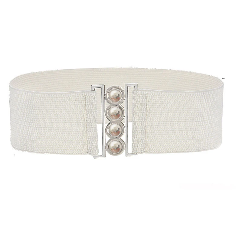 Women Stretch Elastic Wide Corset Waist Belts Silver Metal Buckle Fabric Strap 7.5cm Wide Female Apparel Accessories Dress Waist