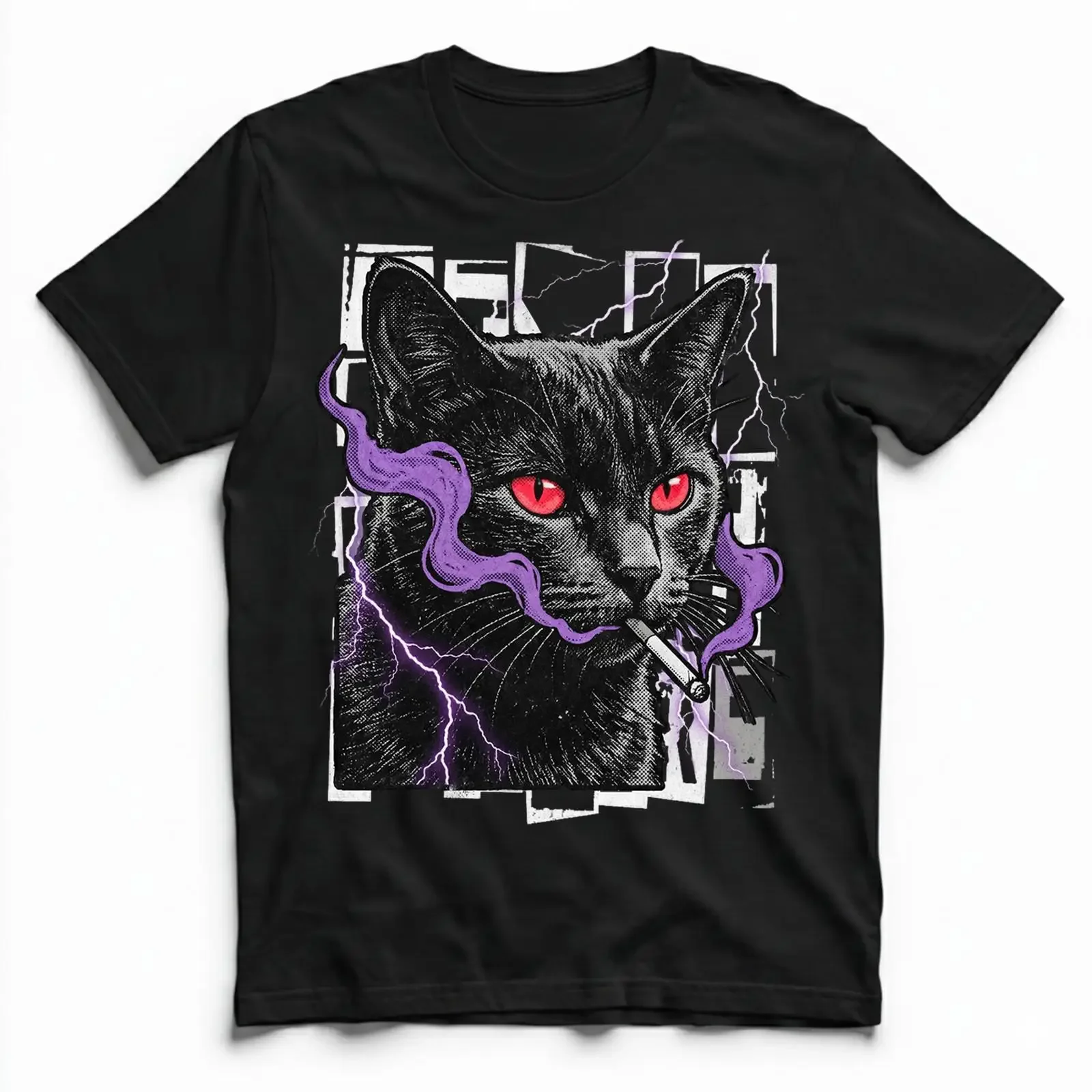 Cat Smoking Purple Smoke Vintage T Shirt Cool Feline Mystical Animal vintage Washed Unisex Top For Everyday Wear Stretched Soft
