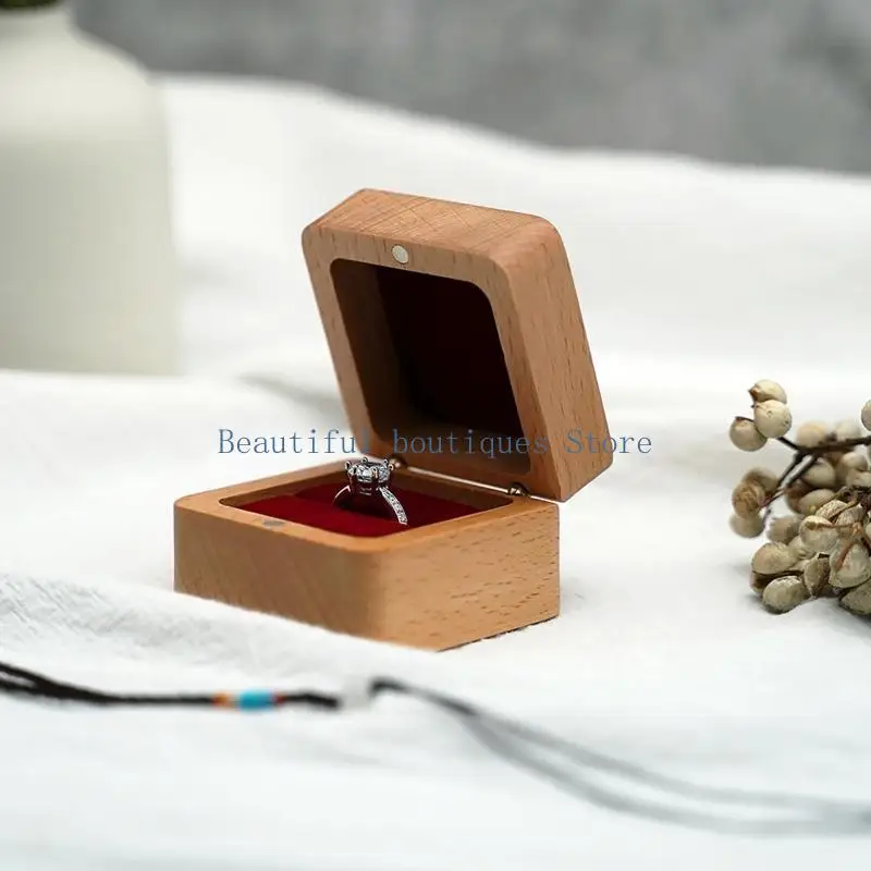 

U4LF Walnut Ring Box Wooden Jewelry Gift Box Jewelry Organizer Handmade Decorative Box for Proposal Wedding Engagement