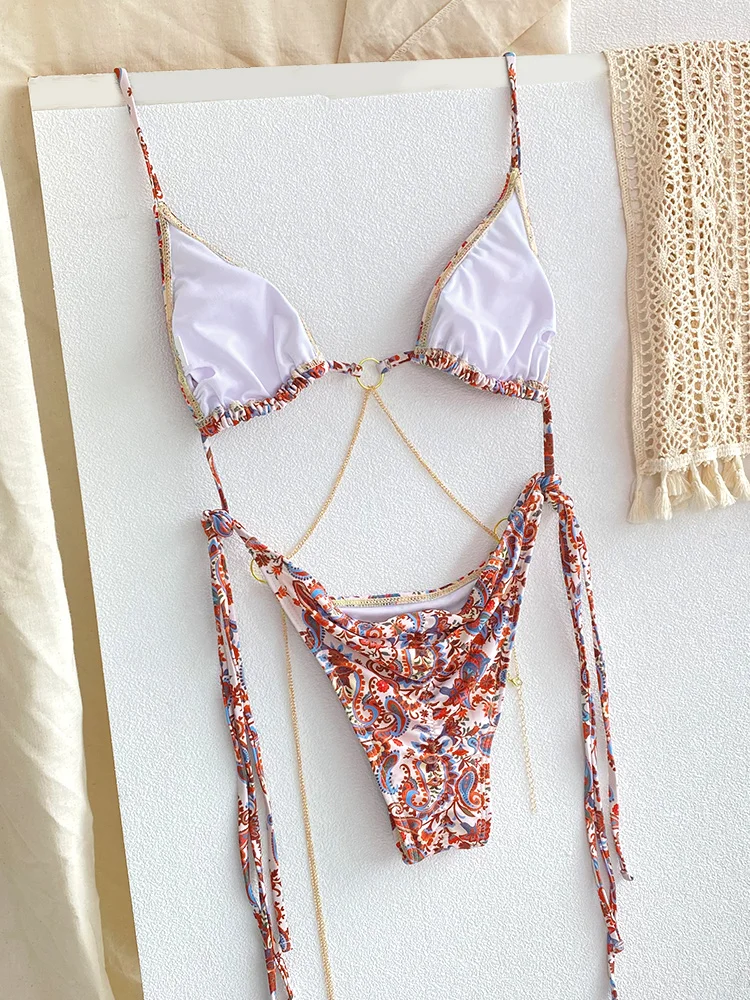 ZRTAK Micro Tangas Bikini Traje de Baño para Mujer 2026 Sexy Conjuntos de Bikinis Paisley con Anillos Ropa de Playa Esta