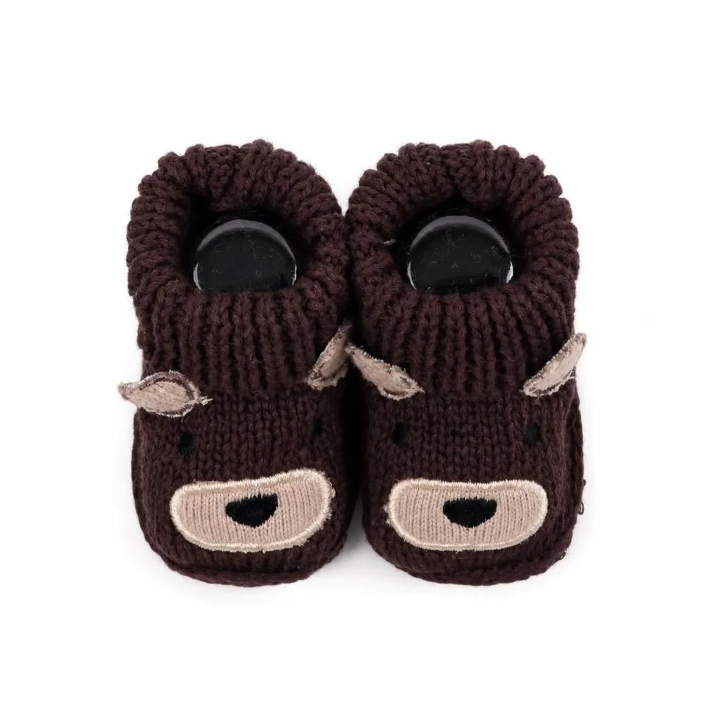 1 Pair Soft Sole Knitted Baby Shoes Anti-slip Design Cartoon Pattern Infant Pre-walkers Warm Lining Comfortable Fit