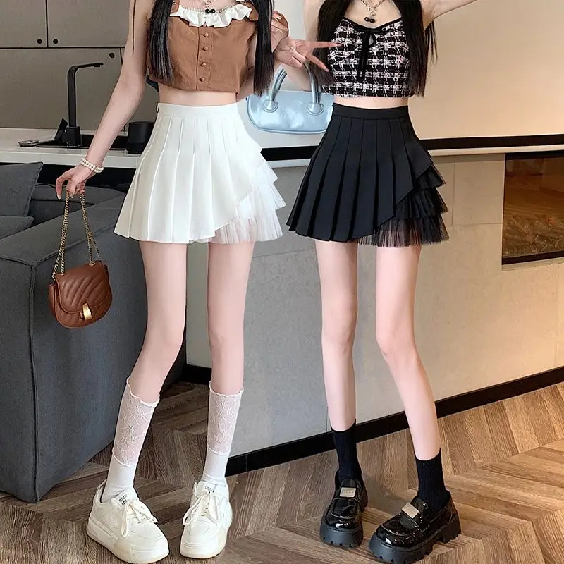 White A-Line  Skirt Women's Summer 2026 New High Waist Pleated Slimming Net Design Sense Half-length Skirt Pants
