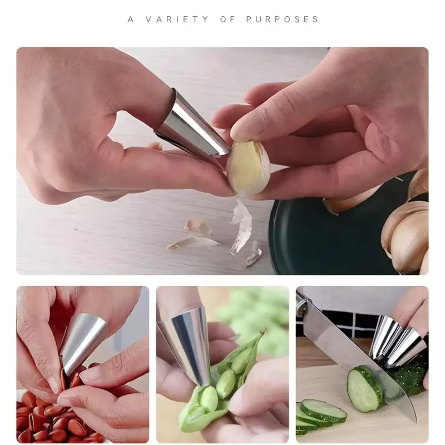 

3pcs Stainless Steel Finger Guard, Cutting Protector & Peanut Sheller, Vegetable Nuts Peeling Tool for Kitchen - Essential Kitch