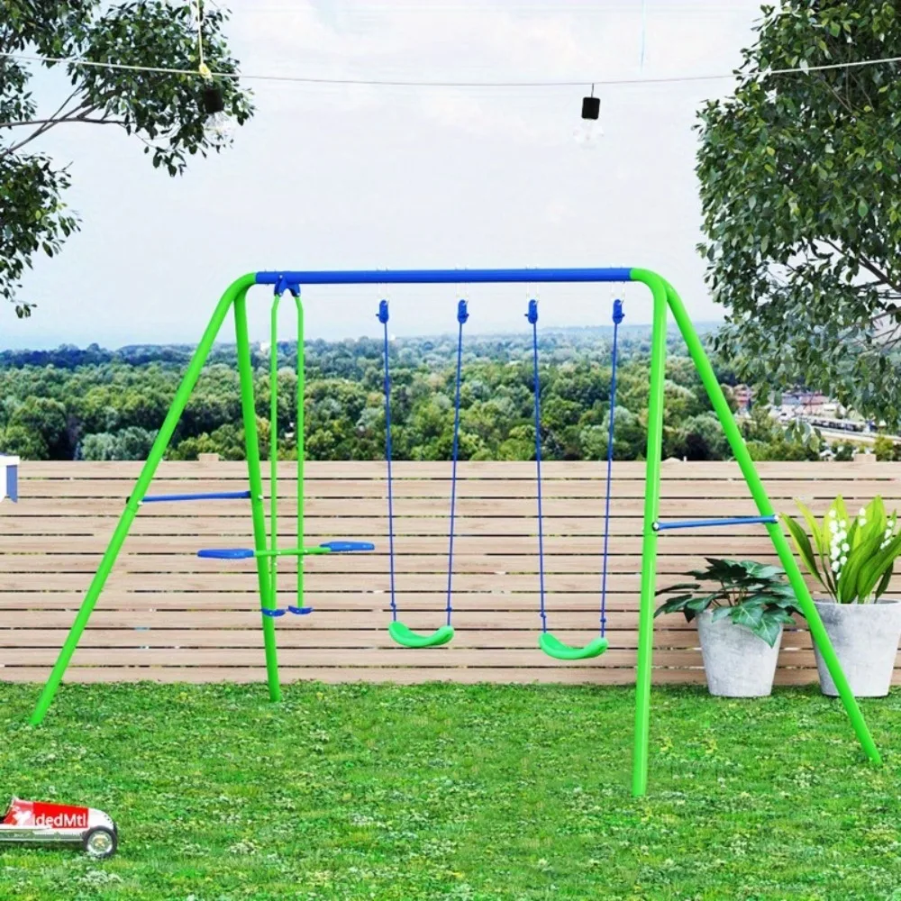 

Playground Set, Adjustable Ropes with Metal Frame for Stability Green