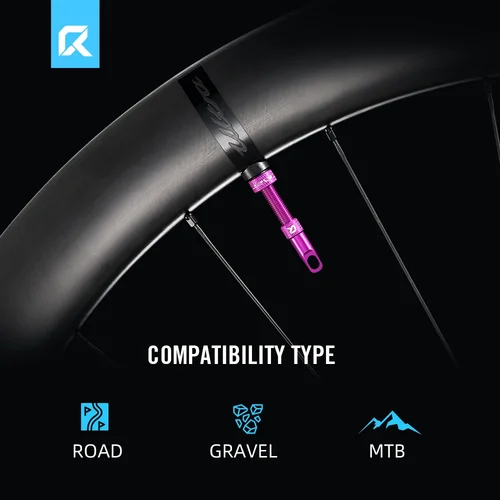 Imagen 2 del producto Válvulas sin cámara RYET Presta de 44/60/70/80mm para bicicletas de montaña de carretera, tapa antipolvo de núcleo extraíble de aleación de aluminio CNC, Compatible con sellador