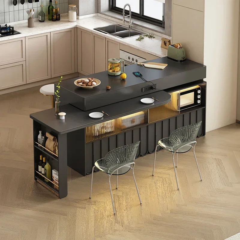 Island Dining Table Integrated Retractable Rotating Home Kitchen Multi-Functional Medium Kitchen Island Table Cabinet
