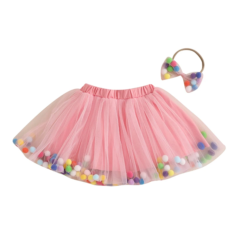 

Toddler Girl Mesh Tutu Skirt Colorful Plush Ball Elastic Waist Tulle Skirt Birthday A-Line Skirt with Headband