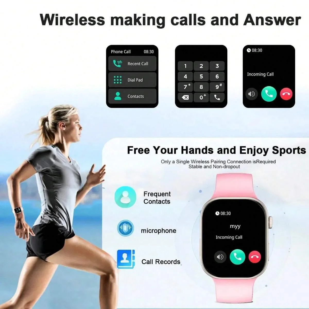 Новые спортивные умные часы 2026, несколько спортивных режимов, беспроводной вызов/набор номера, просмотр напоминаний о сообщениях, подходят для мужчин и женщин