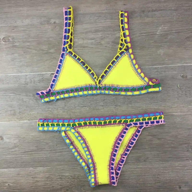 Kiini 2025 Tangan Rajutan Bikini Rajutan Splicing Baju Renang Set Baju Renang Wanita Transparente Seksi Biquini Biquine Brasileiro