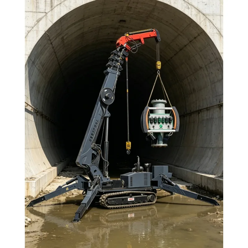 Electric Diesel Spider Crane 3T 5T 8T Mini Crawler Telescopic Boom Foldable Track Remote Control Indoor Construction Lifting CE