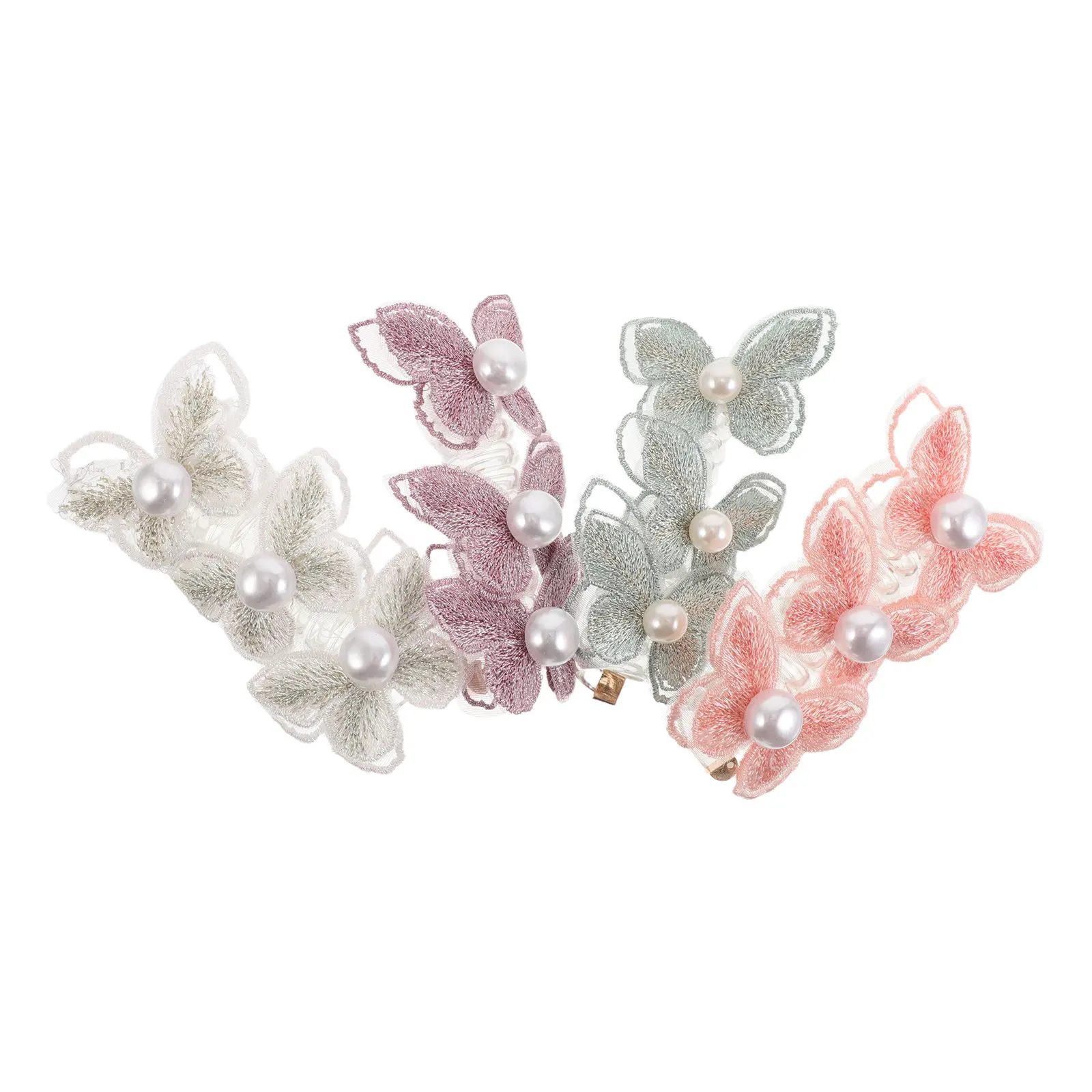 

4Pcs Elegant Butterfly Hair Ties Lace Pearl Spiral Phone Cord Hair Bands Stretchy Elastic Coiled Scrunchies for Women
