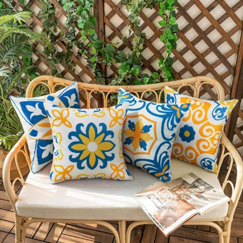 Лучший набор из 4 уличных водонепроницаемых наволочек 18x18 дюймов Мандала Цветок Декоративные наволочки в богемном стиле с геометрическим рисунком