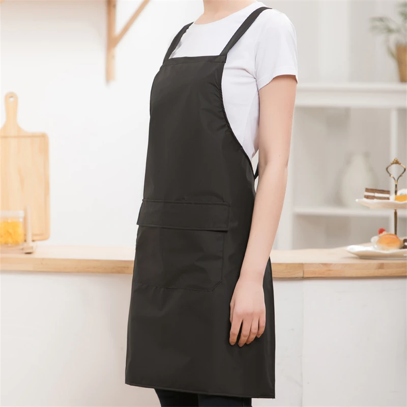 Customizable Black Apron With Pockets for BBQ Cooking Baking,Painting,Restaurant Studio Water Stain Resistant Smock Bib Mandiles