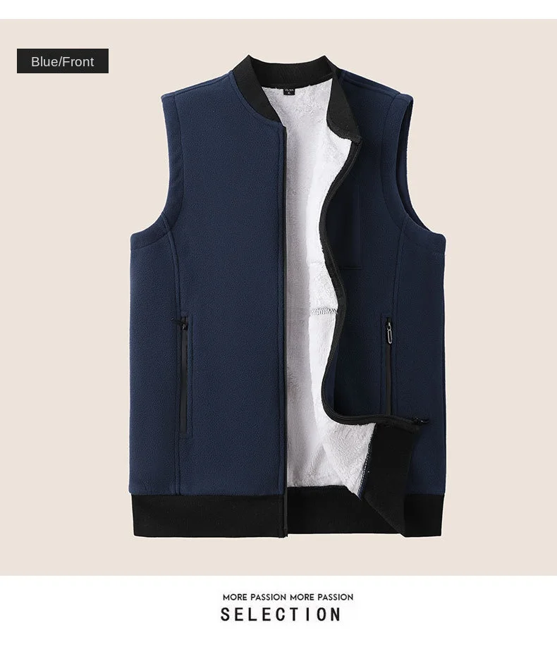 Herren Winterweste, ärmellos, Stehkragen, einfarbig, Fleece, dick, warm halten, Übergröße, Nackenschutz, Winterweste für den Alltag – Detail 12