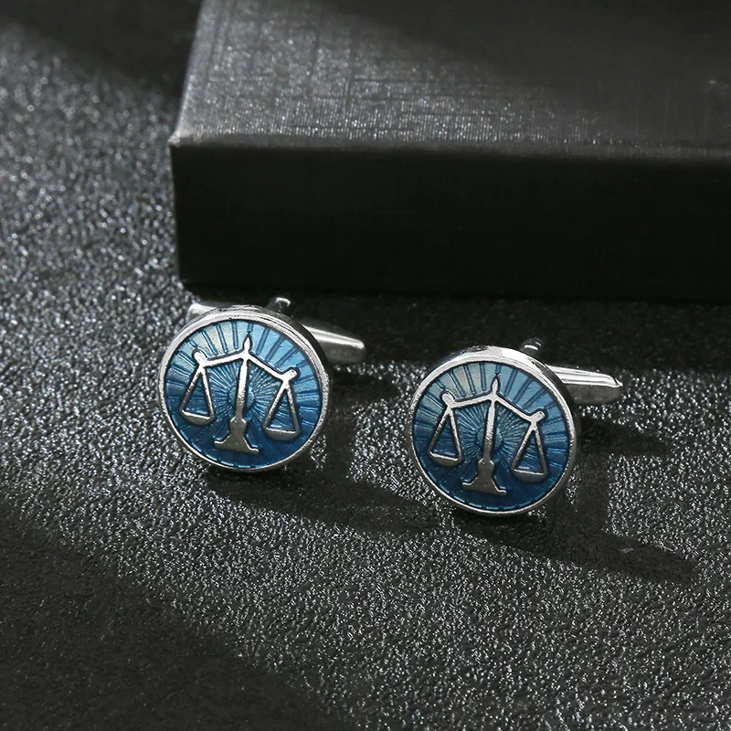 New Product Exquisite Round Blue Balance Scale Cufflinks For Business Men Wedding Gifts Luxury Cufflinks Fashion Item
