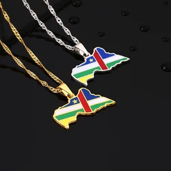 New Enamel Drop Oil Central African Republic Map Flag Pendant Necklace For Women Girls Stainless Steel Centrafricaine Jewelry