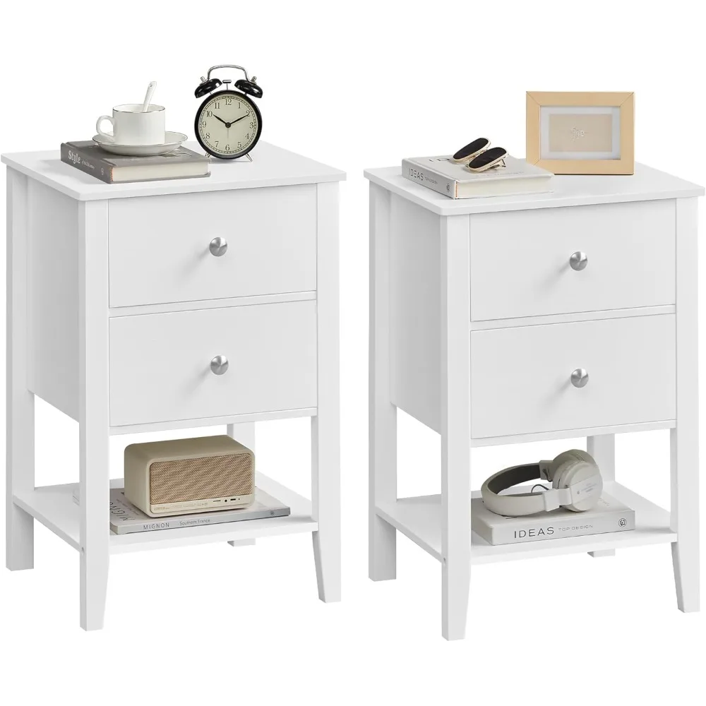 

Bamboo Nightstands Set of 2, Bedside Tables, Side End Tables with 2 Storage Drawers and Open Shelf, Minimalist Style